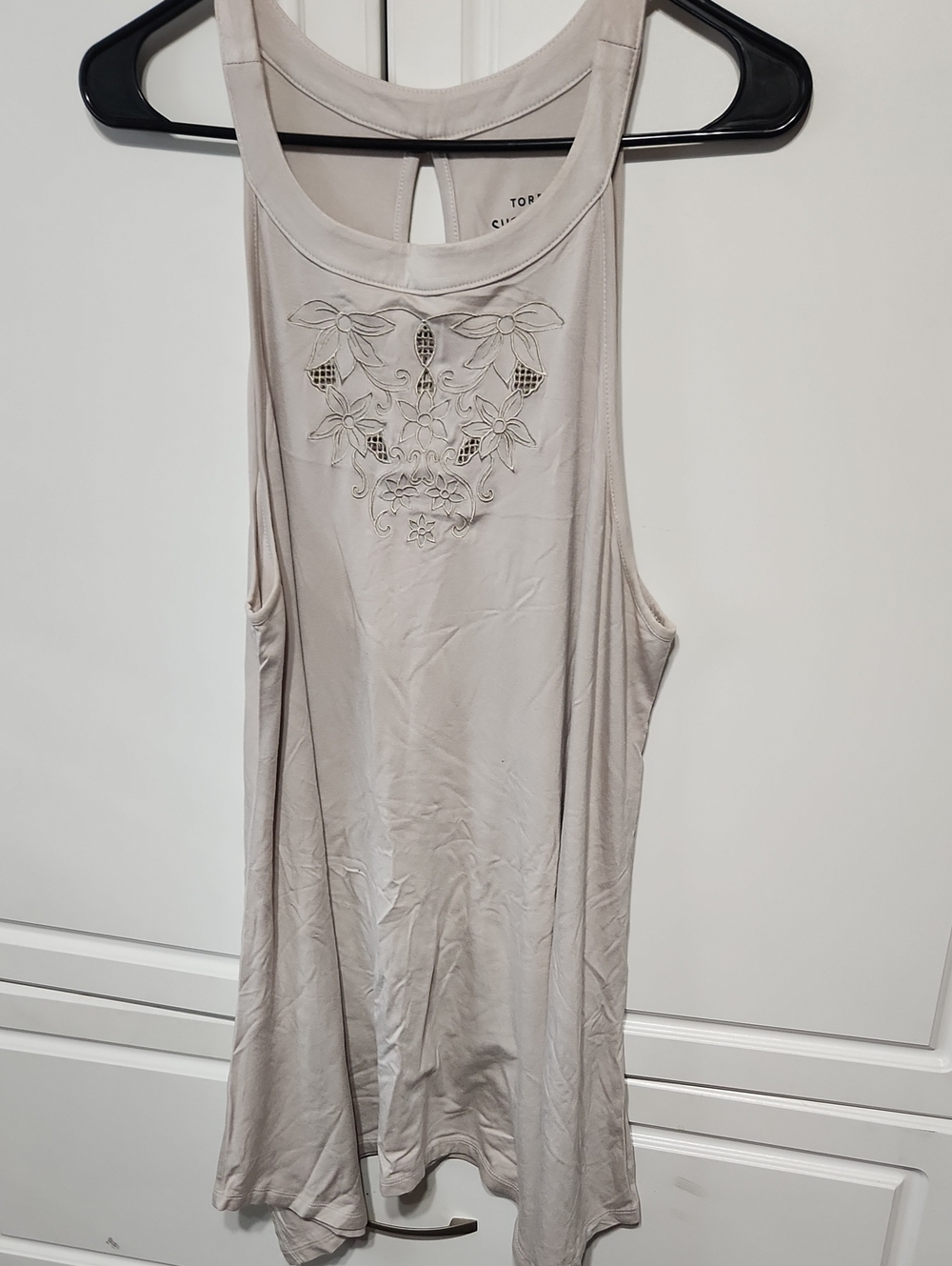 Torrid Embroidered Scoop Neck Tank Top - Light Beige
